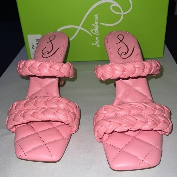 Sam Edelman Meghan braided mule slide on sandals heels pink Sz 8 1/2 new - Picture 8 of 12